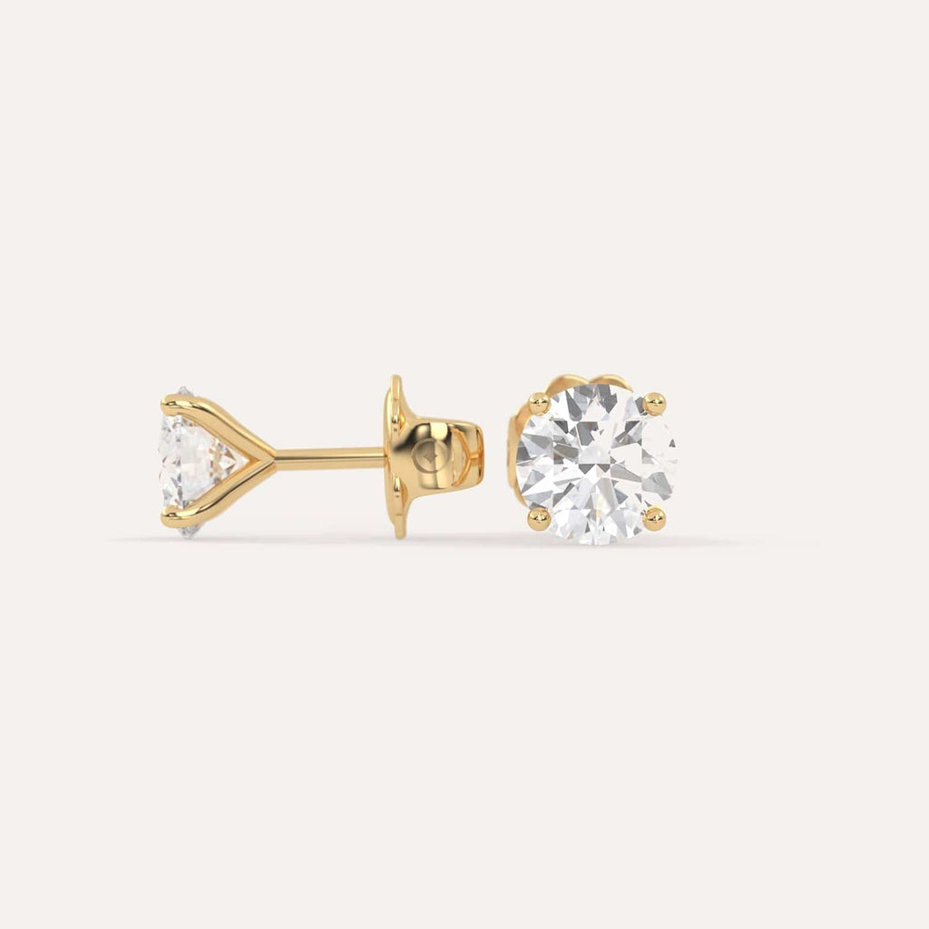 2 carat Butterfly Push Back Diamond Studs in yellow Gold