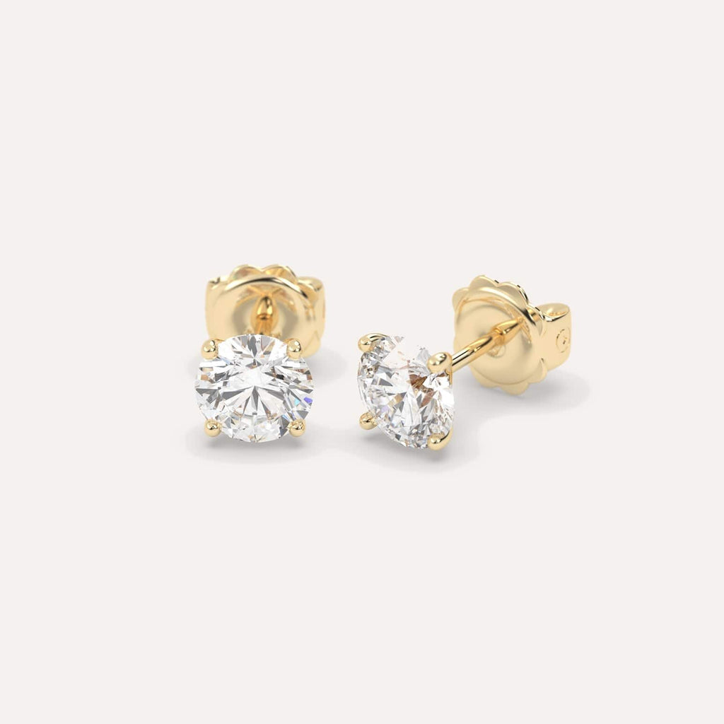 2 Carat Yellow Gold Diamond Stud Earrings For Women