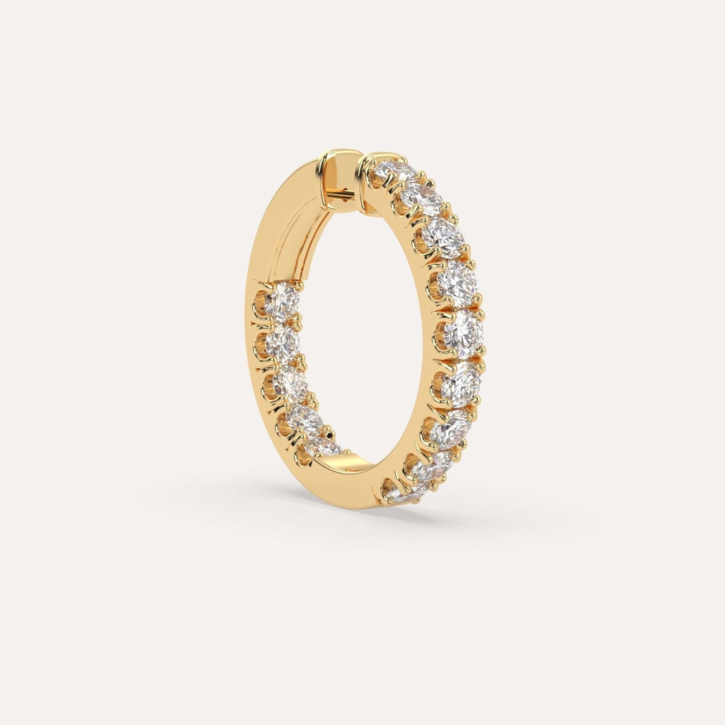 2 carat Single Diamond Hoop Earring, Natural Diamonds Yellow Gold