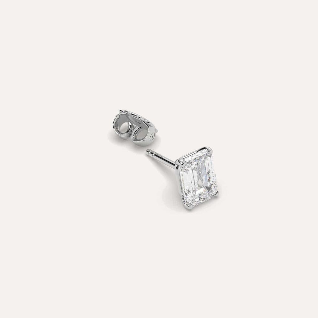 2 carat Single Emerald Diamond Stud Earring, Natural Diamonds White Gold