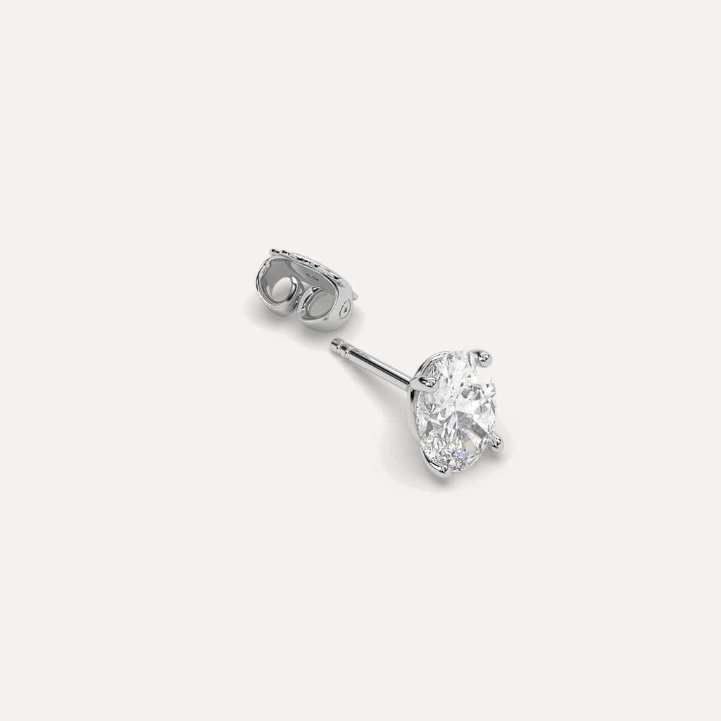 2 carat Single Oval Diamond Stud Earring, Natural Diamonds White Gold