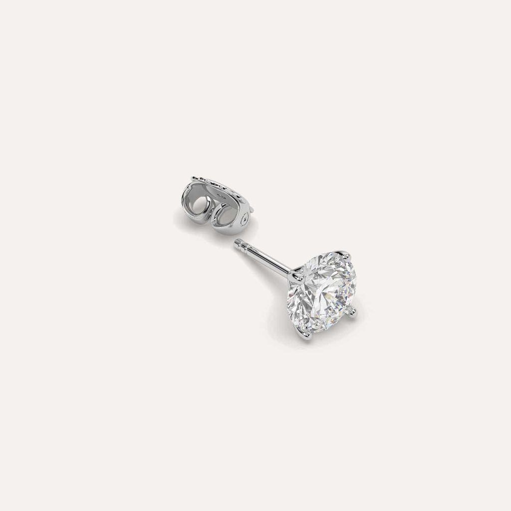 2 carat Single Round Diamond Stud Earring, Natural Diamonds White Gold