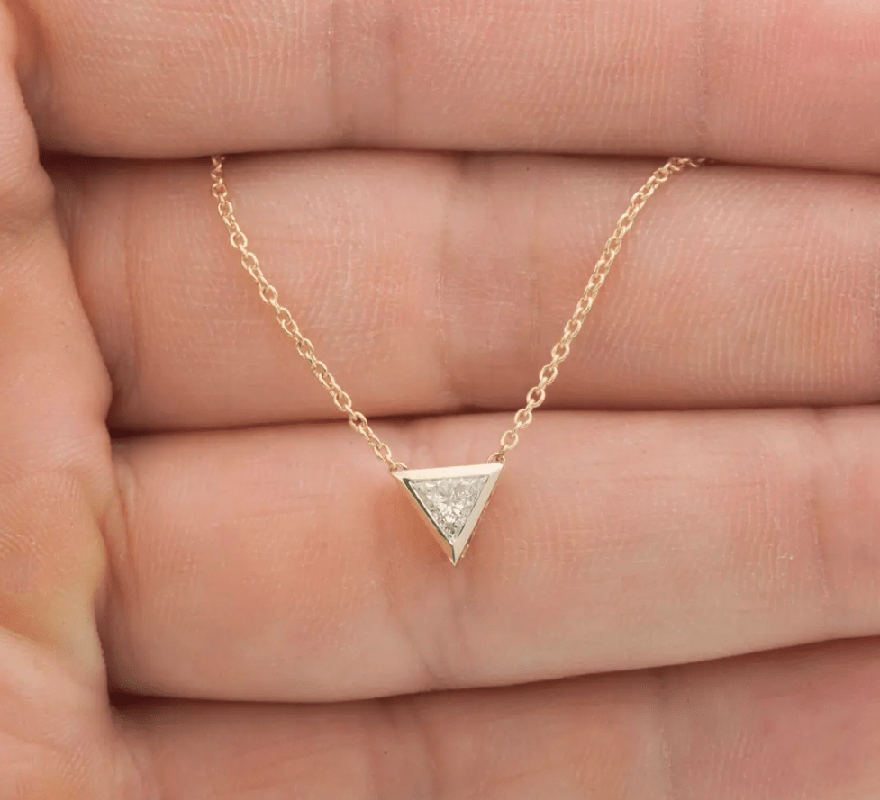 Trillion Triangle Diamond Necklace Bezel Set Pendant