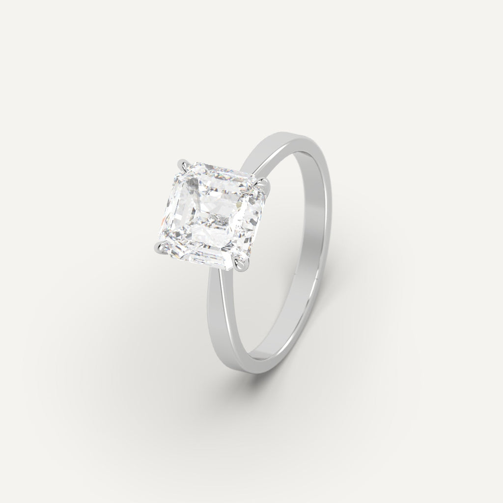 White Gold 3 Carat Engagement Ring Asscher Cut Diamond