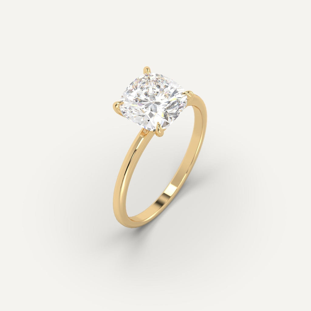 3 Carat Engagement Ring Cushion Cut Diamond In 14K Yellow Gold