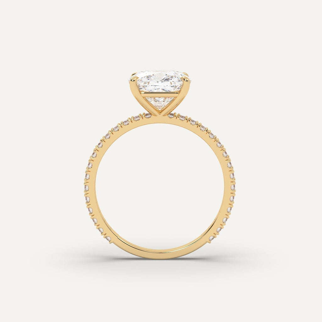 3 Carat Cushion Cut Engagement Ring In 14K Yellow Gold