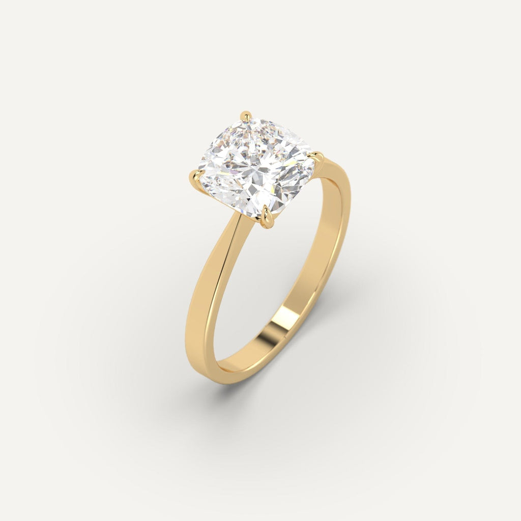 3 Carat Engagement Ring Cushion Cut Diamond In 14K Yellow Gold