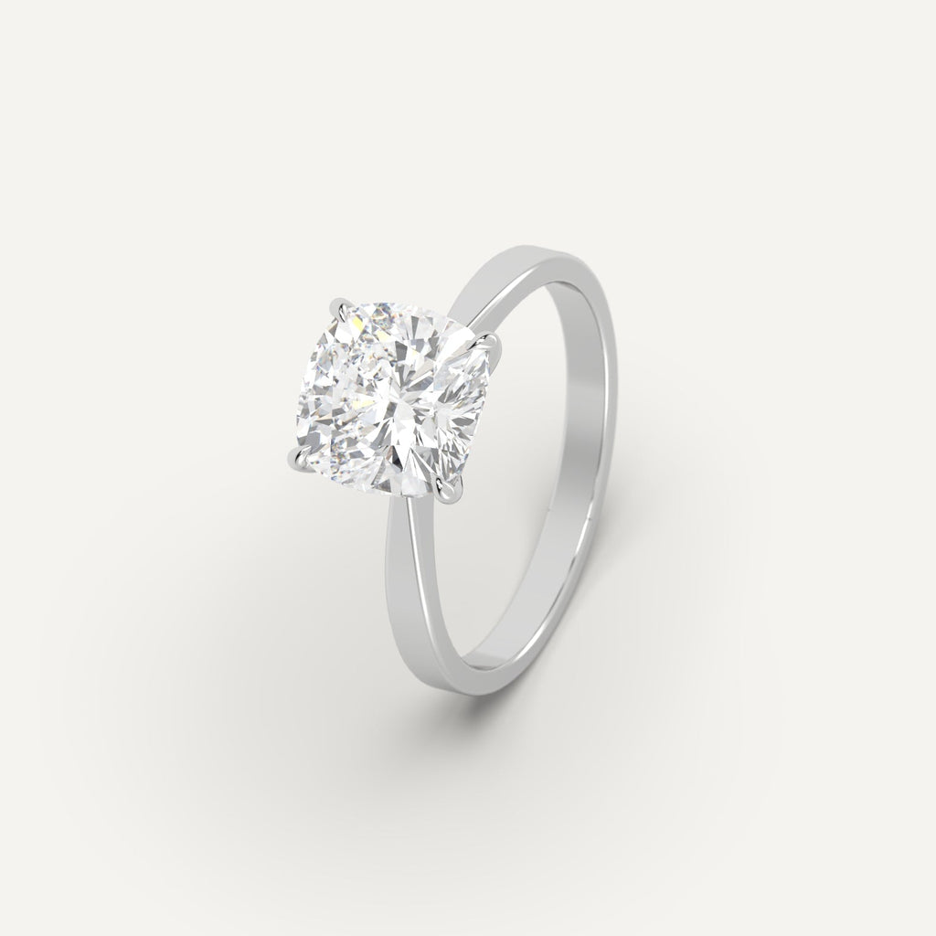 White Gold 3 Carat Engagement Ring Cushion Cut Diamond