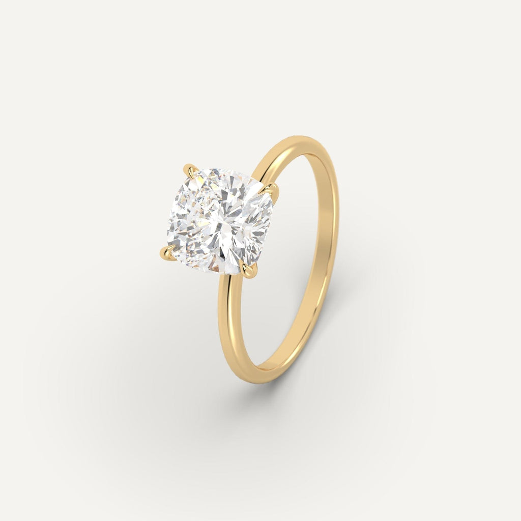 Yellow Gold 3 Carat Engagement Ring Cushion Cut Diamond