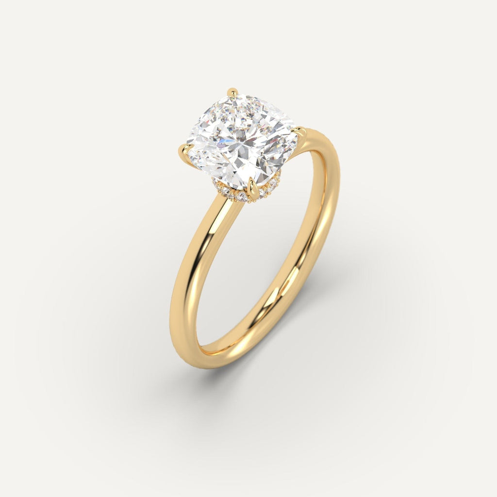 3 Carat Engagement Ring Cushion Cut Diamond In 14K Yellow Gold