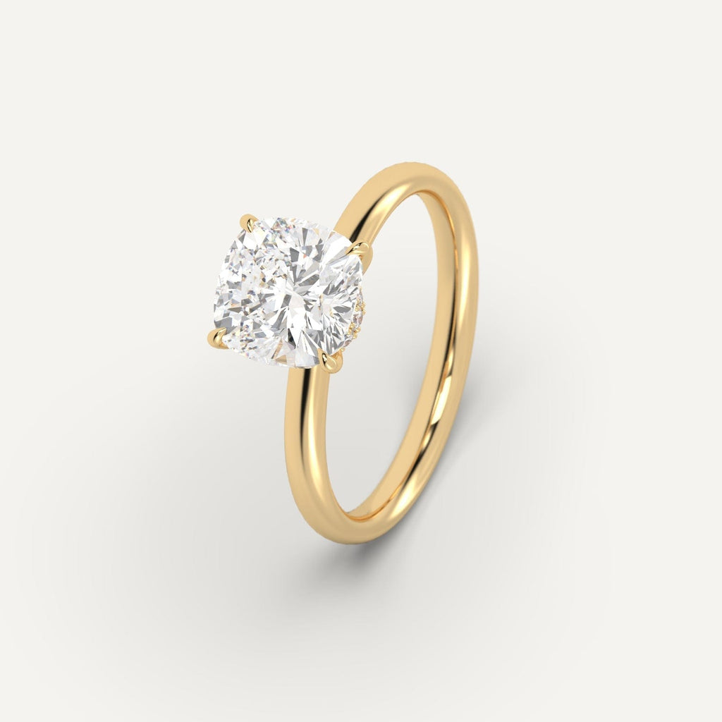 Yellow Gold 3 Carat Engagement Ring Cushion Cut Diamond