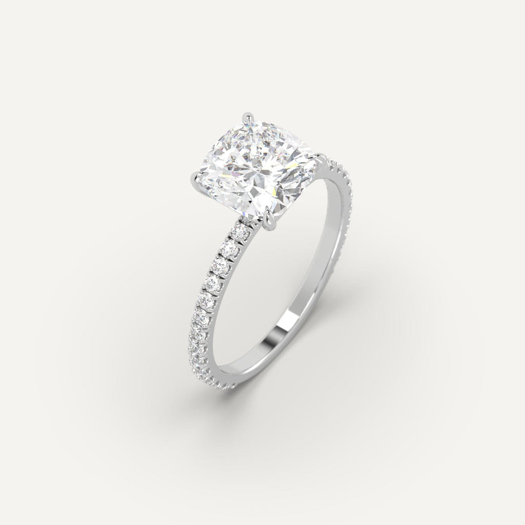 3 Carat Engagement Ring Cushion Cut Diamond In 14K White Gold