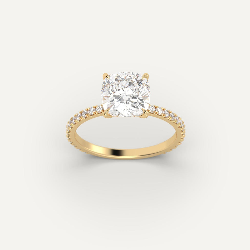 Yellow Gold 3 Carat Engagement Ring On Woman's Hand