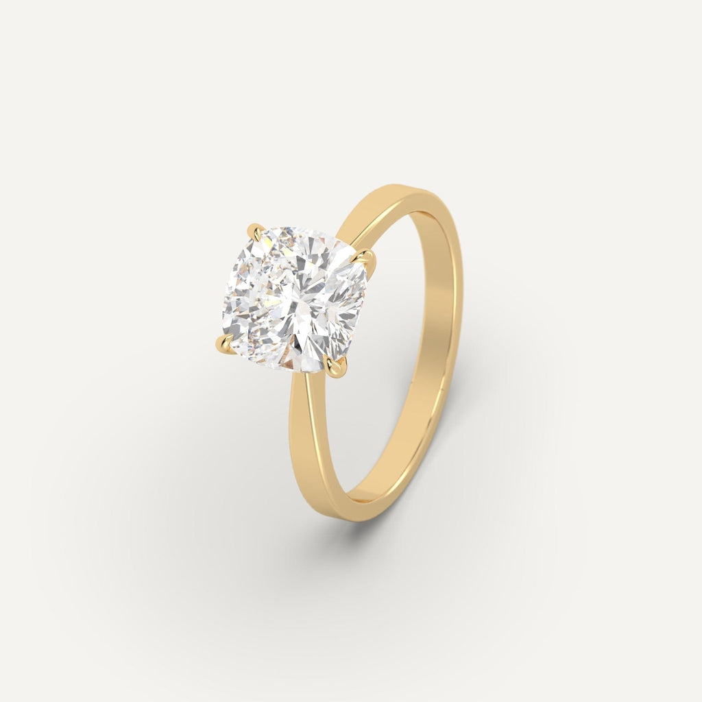 Yellow Gold 3 Carat Engagement Ring Cushion Cut Diamond