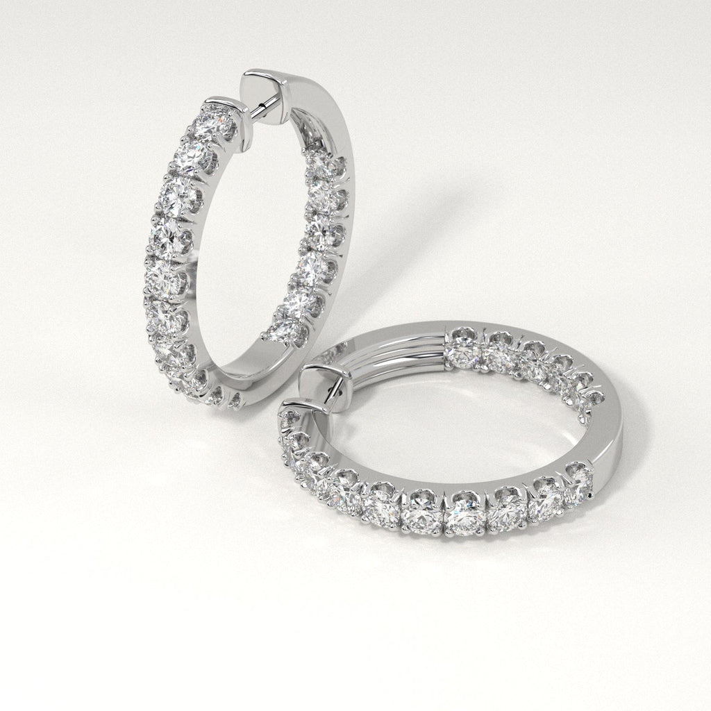 3 carat Diamond Huggie Hoop Earrings in White Gold for Women