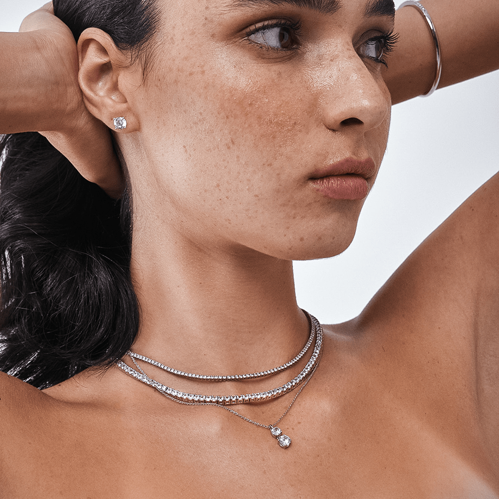 3 carat Diamond Tennis Necklace on Neck Model