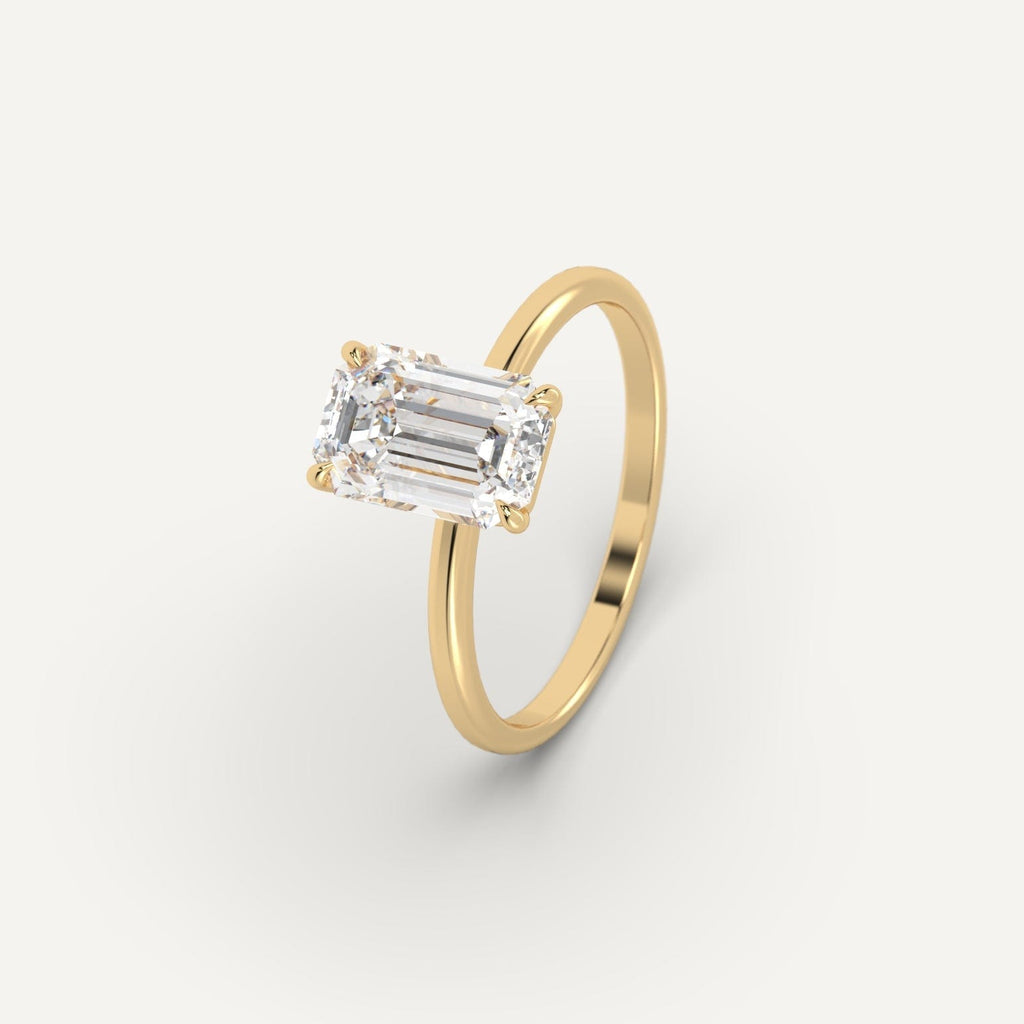 Yellow Gold 3 Carat Engagement Ring Emerald Cut Diamond