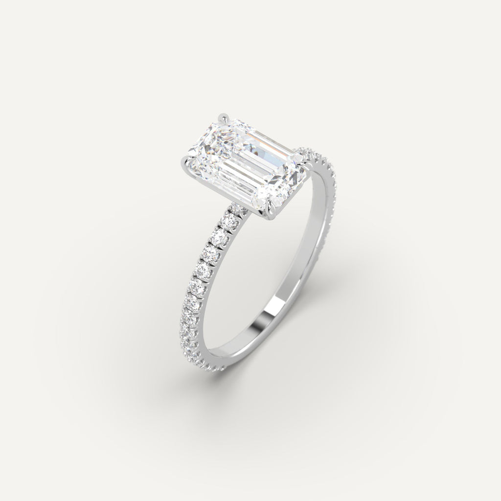 3 Carat Engagement Ring Emerald Cut Diamond In 14K White Gold