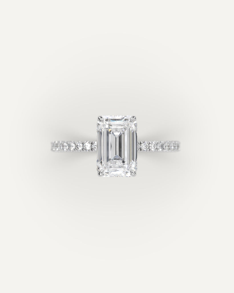 Pave Emerald Cut Engagement Ring 3 Carat Diamond