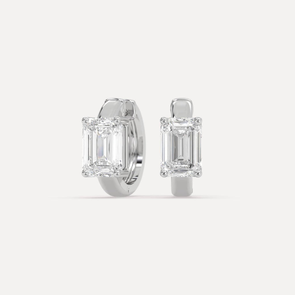 3 carat Emerald Lab Diamond Hoop Earrings in White Gold