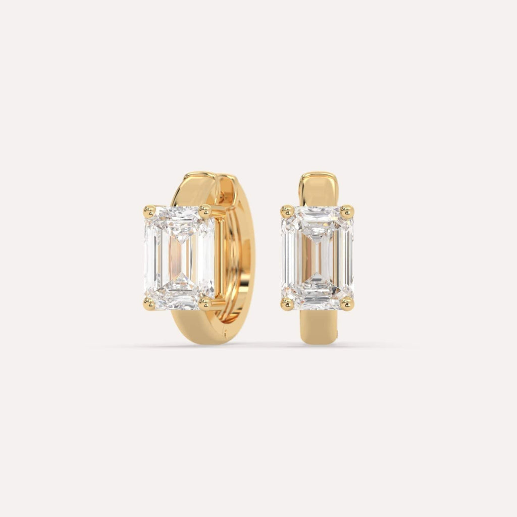 3 carat Emerald Natural Diamond Hoop Earrings in Yellow Gold