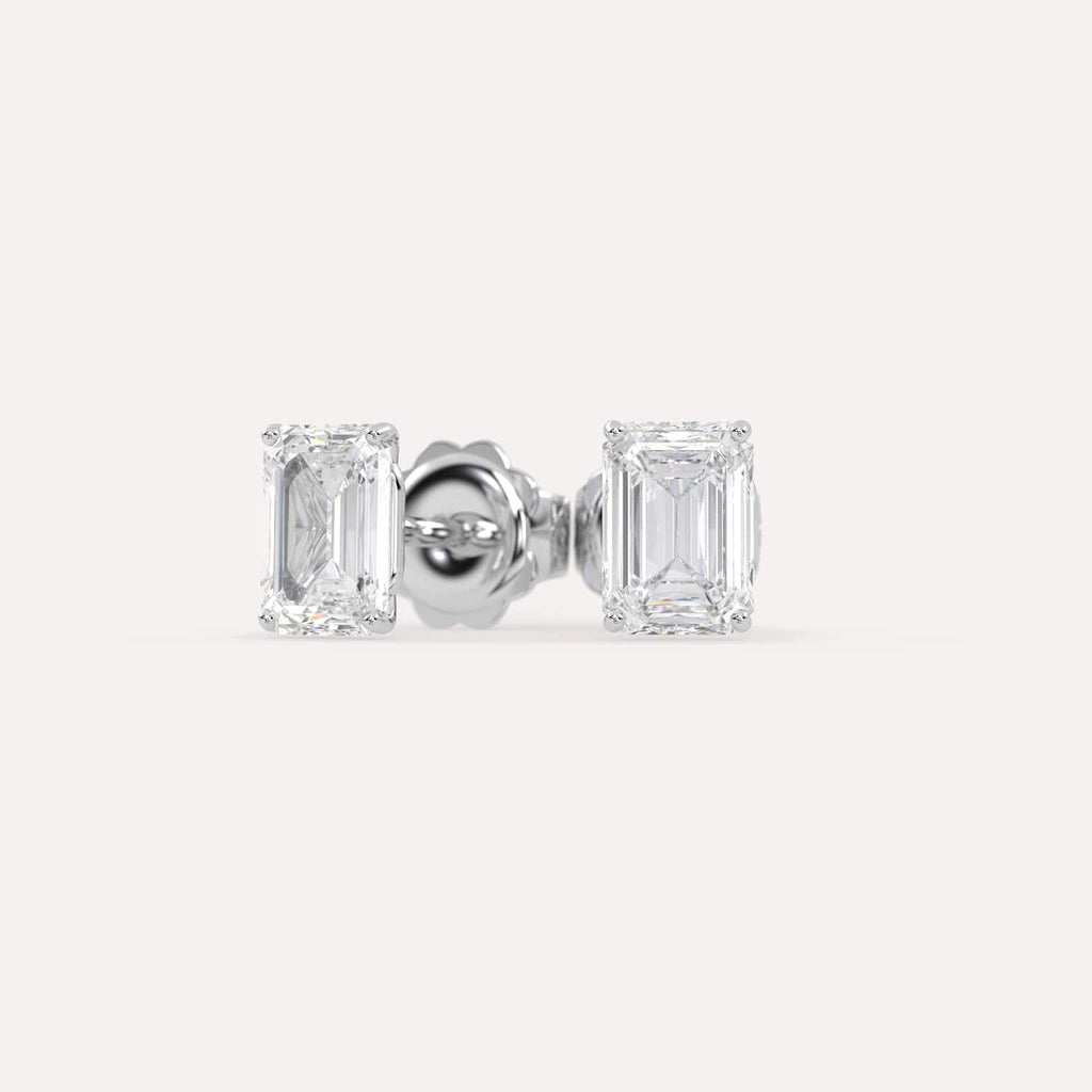 3 carat Emerald Diamond Stud Earrings, Natural Diamonds White Gold