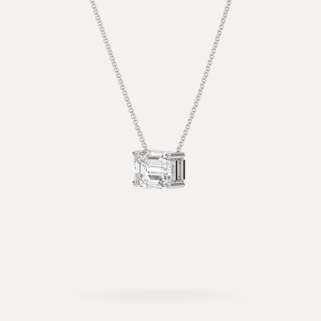 White Gold Floating Diamond Necklace With 3 Carat Emerald Diamond