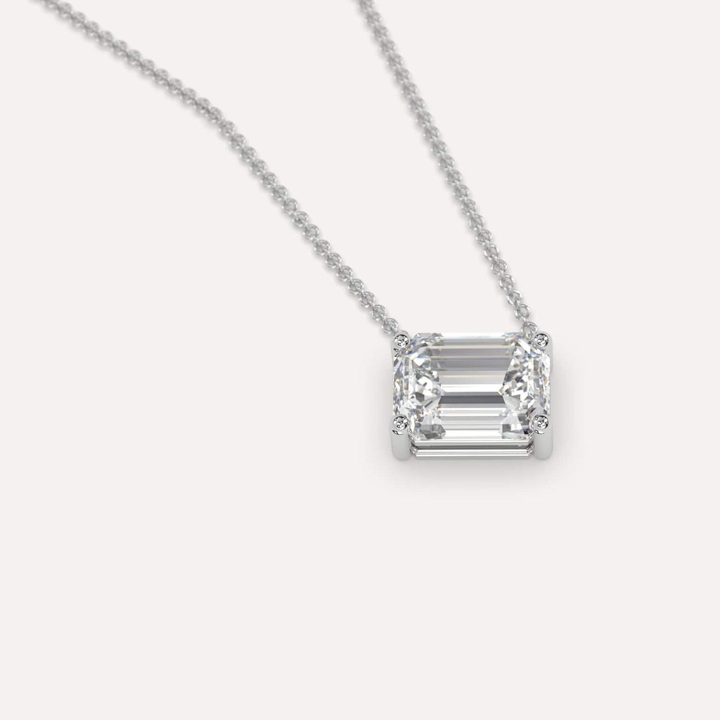 Simple Diamond Floating Necklace With Emerald Lab Diamond In White Gold