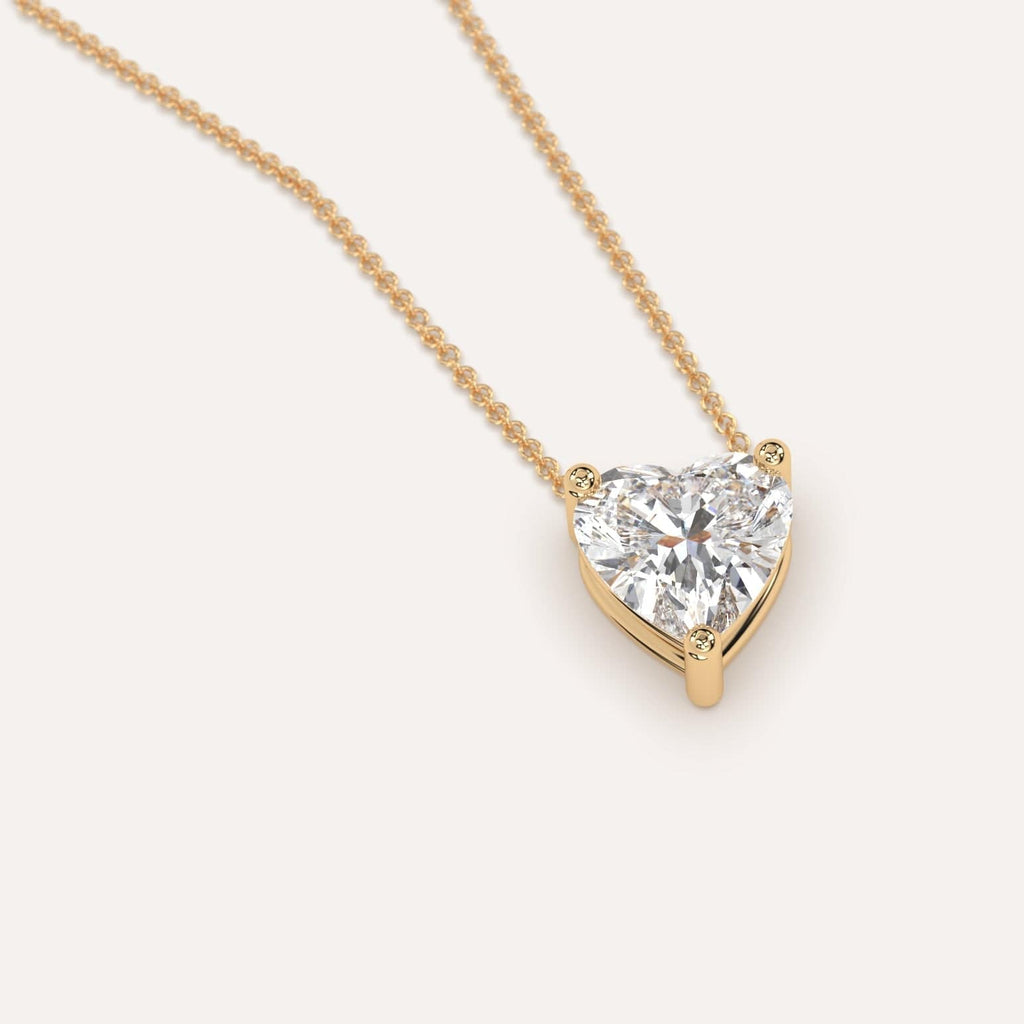 Simple Diamond Floating Necklace With Heart Lab Diamond In Yellow Gold