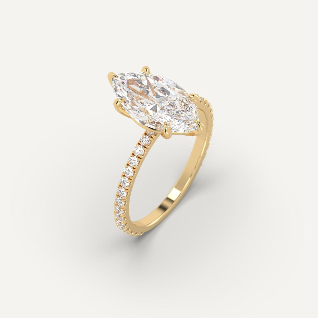 3 Carat Engagement Ring Marquise Cut Diamond In 14K Yellow Gold