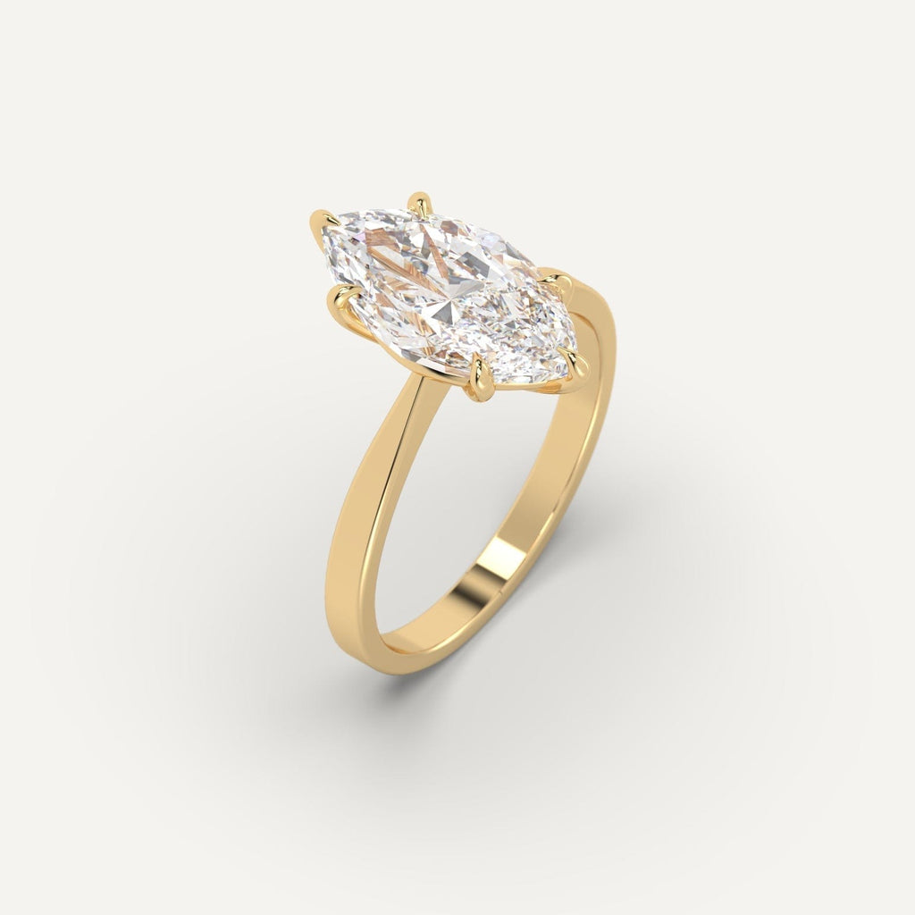 3 Carat Engagement Ring Marquise Cut Diamond In 14K Yellow Gold