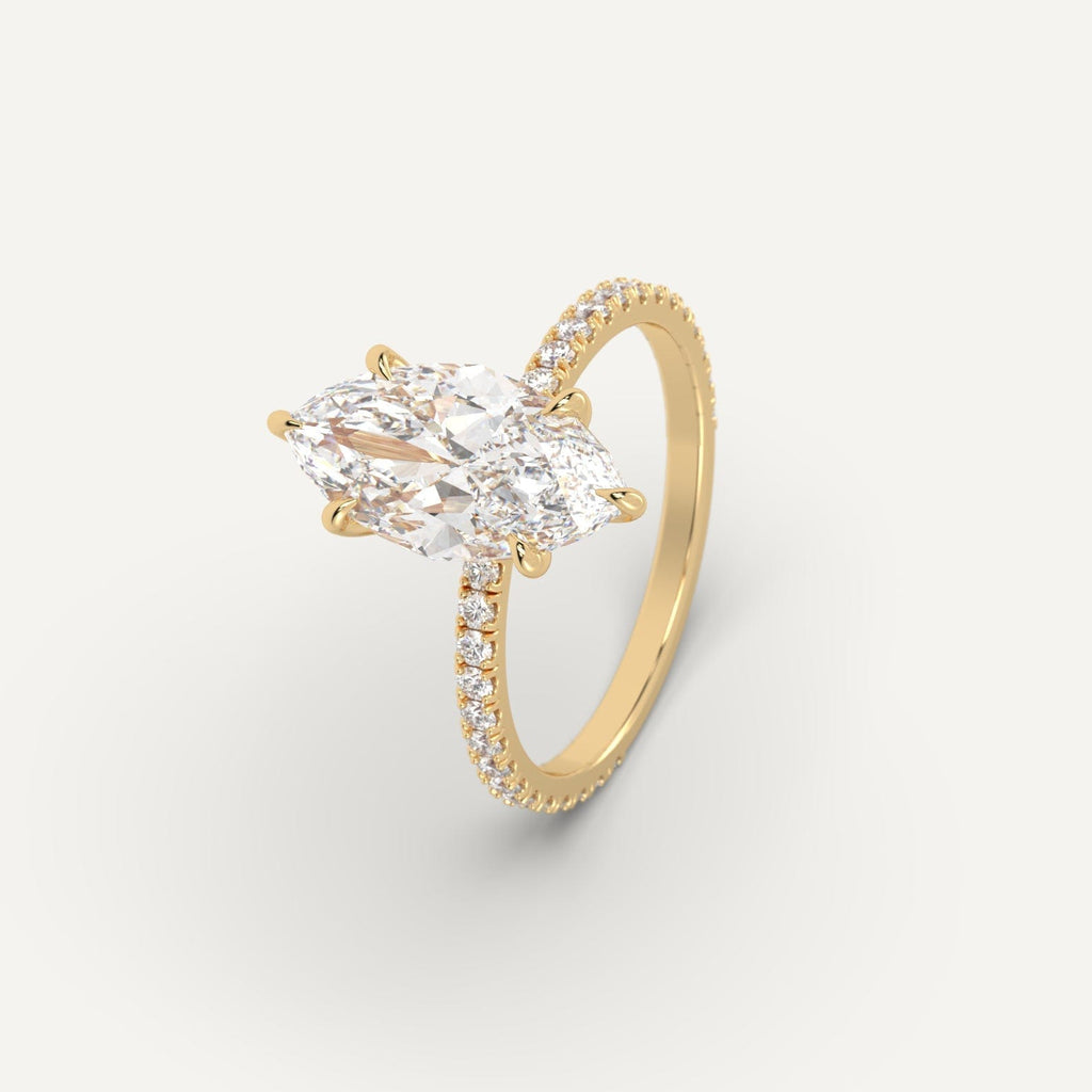 Yellow Gold 3 Carat Engagement Ring Marquise Cut Diamond