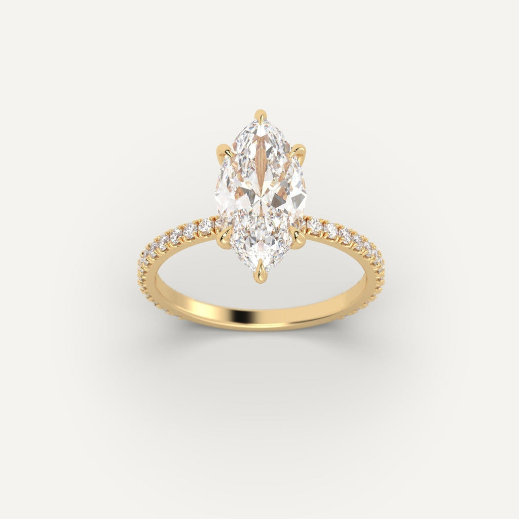 Yellow Gold 3 Carat Engagement Ring On Woman's Hand