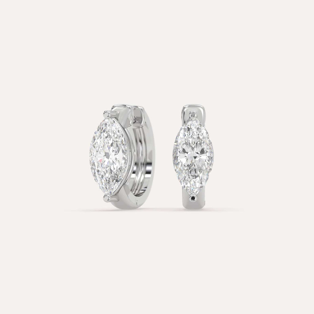 3 carat Marquise Natural Diamond Hoop Earrings in White Gold