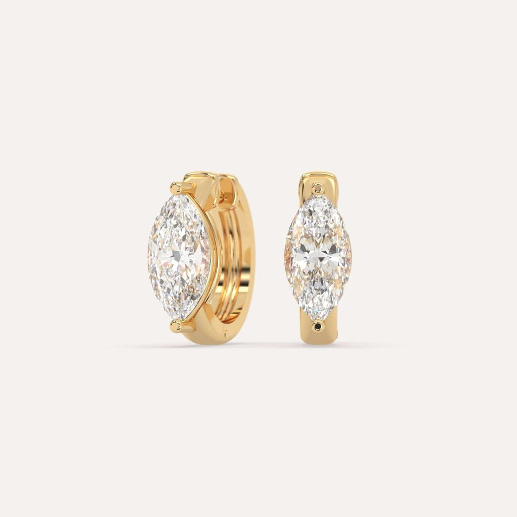 3 carat Marquise Natural Diamond Hoop Earrings in Yellow Gold
