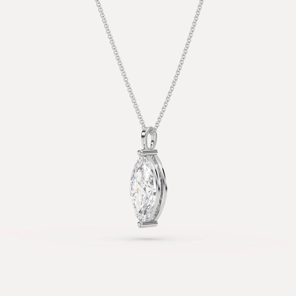 White Gold Pendant Diamond Necklace With 3 Carat Marquise Diamond