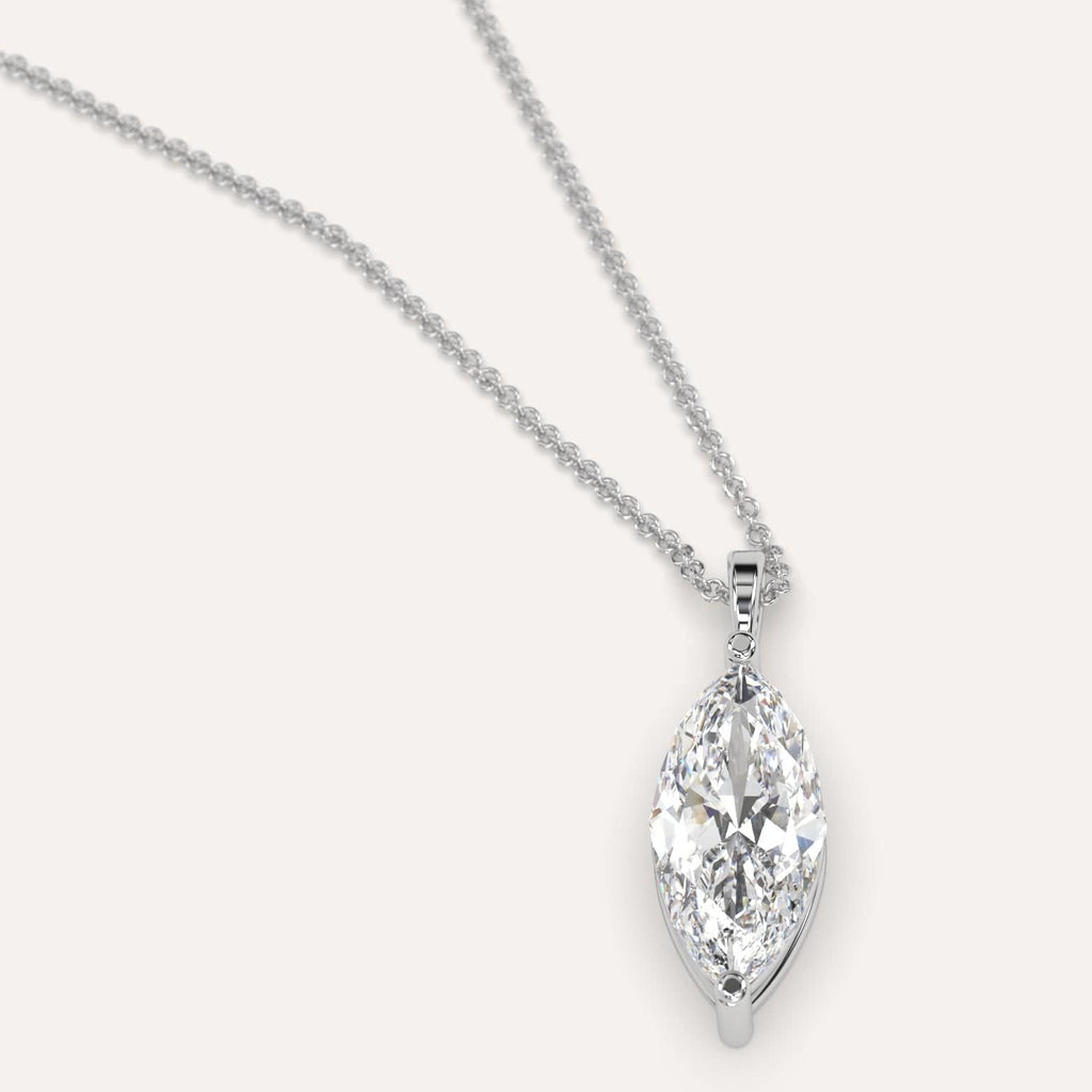 Simple Diamond Pendant Necklace With Marquise Lab Diamond In White Gold