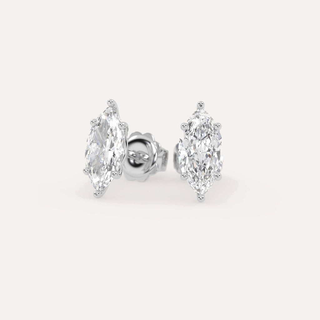 3 carat Marquise Diamond Stud Earrings, Natural Diamonds White Gold