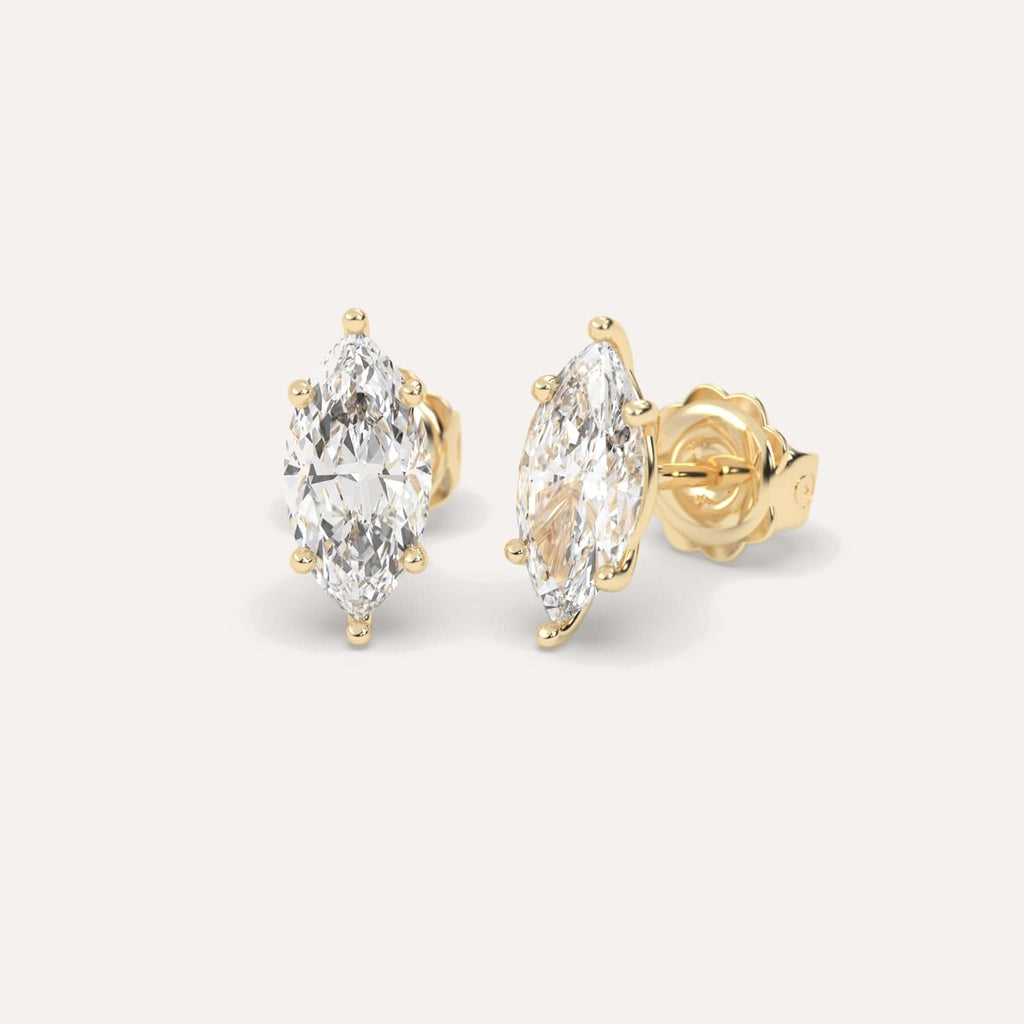 3 Carat Yellow Gold Diamond Stud Earrings For Women