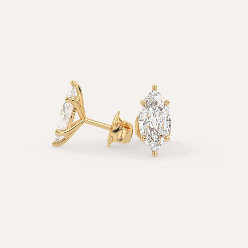 3 carat Butterfly Push Back Diamond Studs in yellow Gold