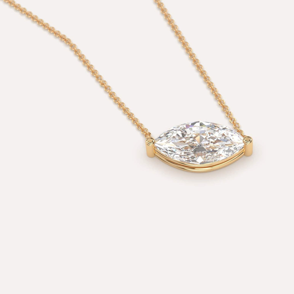 Simple Diamond Floating Necklace With Marquise Natural Diamond In Yellow Gold