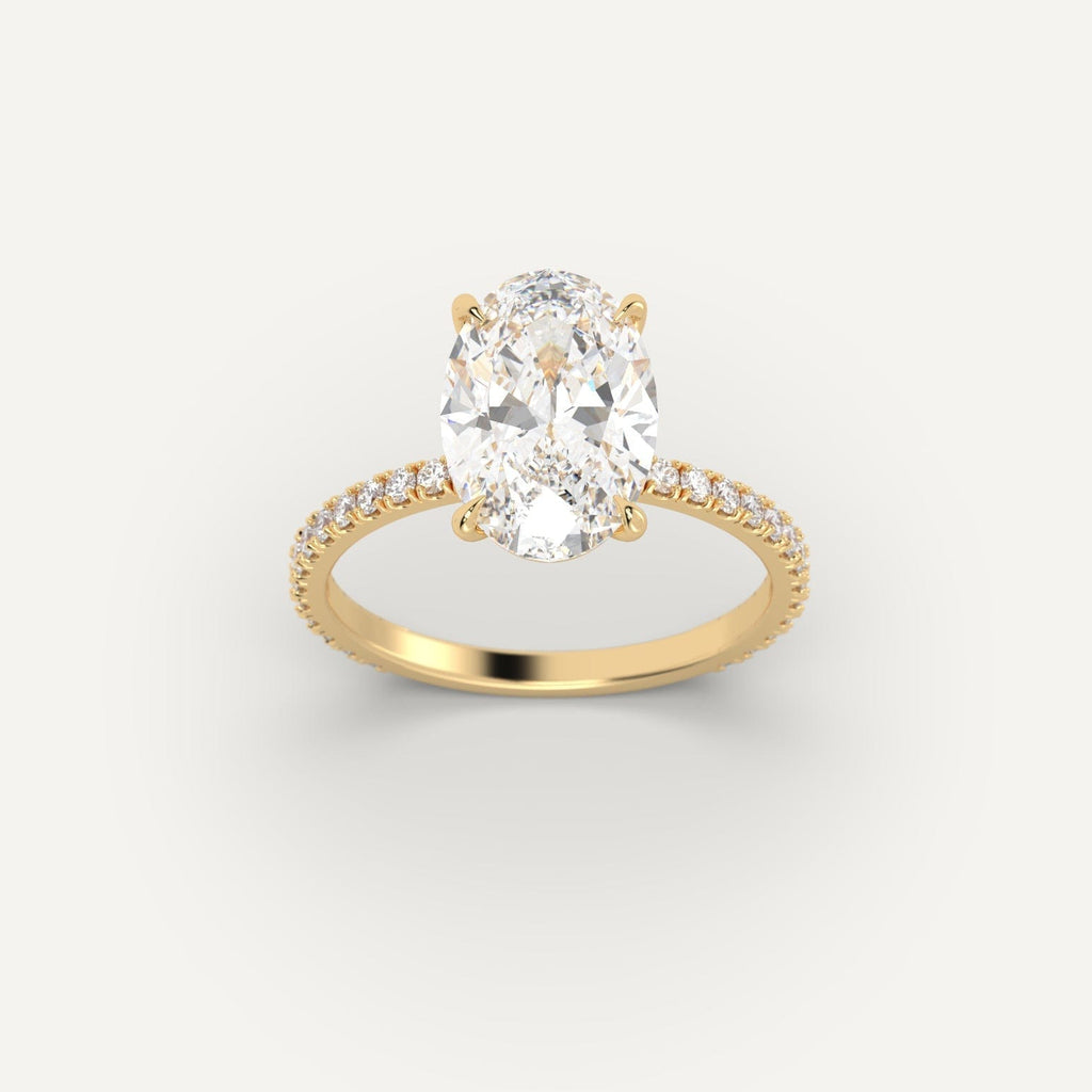 Yellow Gold 3 Carat Engagement Ring On Woman's Hand