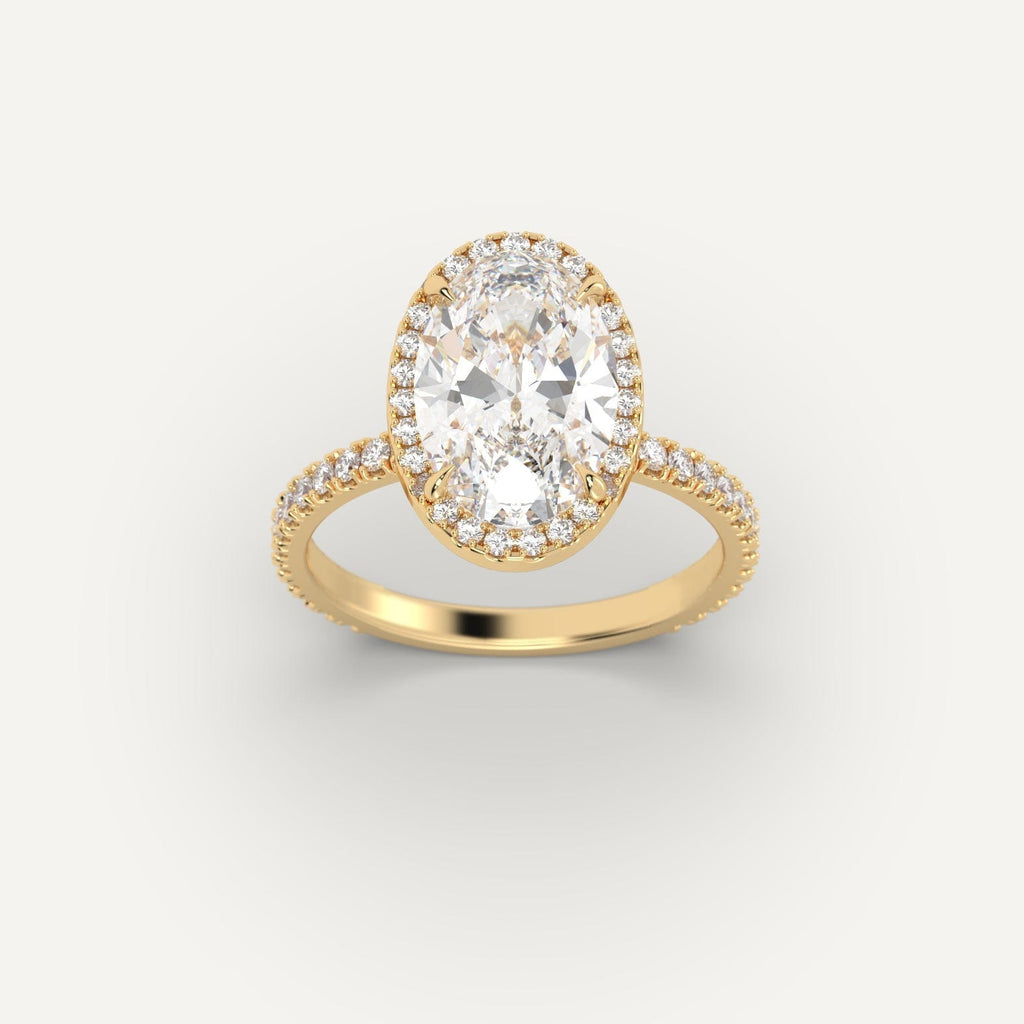 Yellow Gold 3 Carat Engagement Ring On Woman's Hand