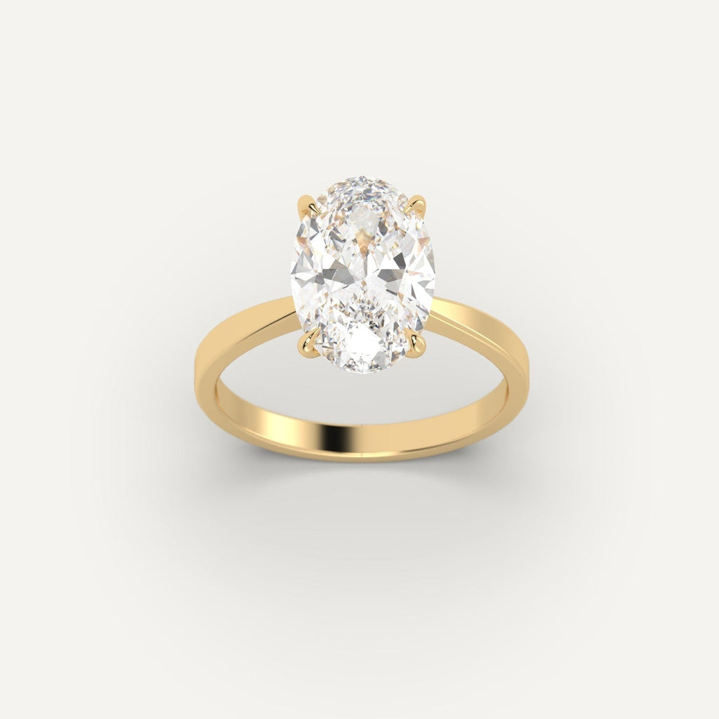 Yellow Gold 3 Carat Engagement Ring On Woman's Hand