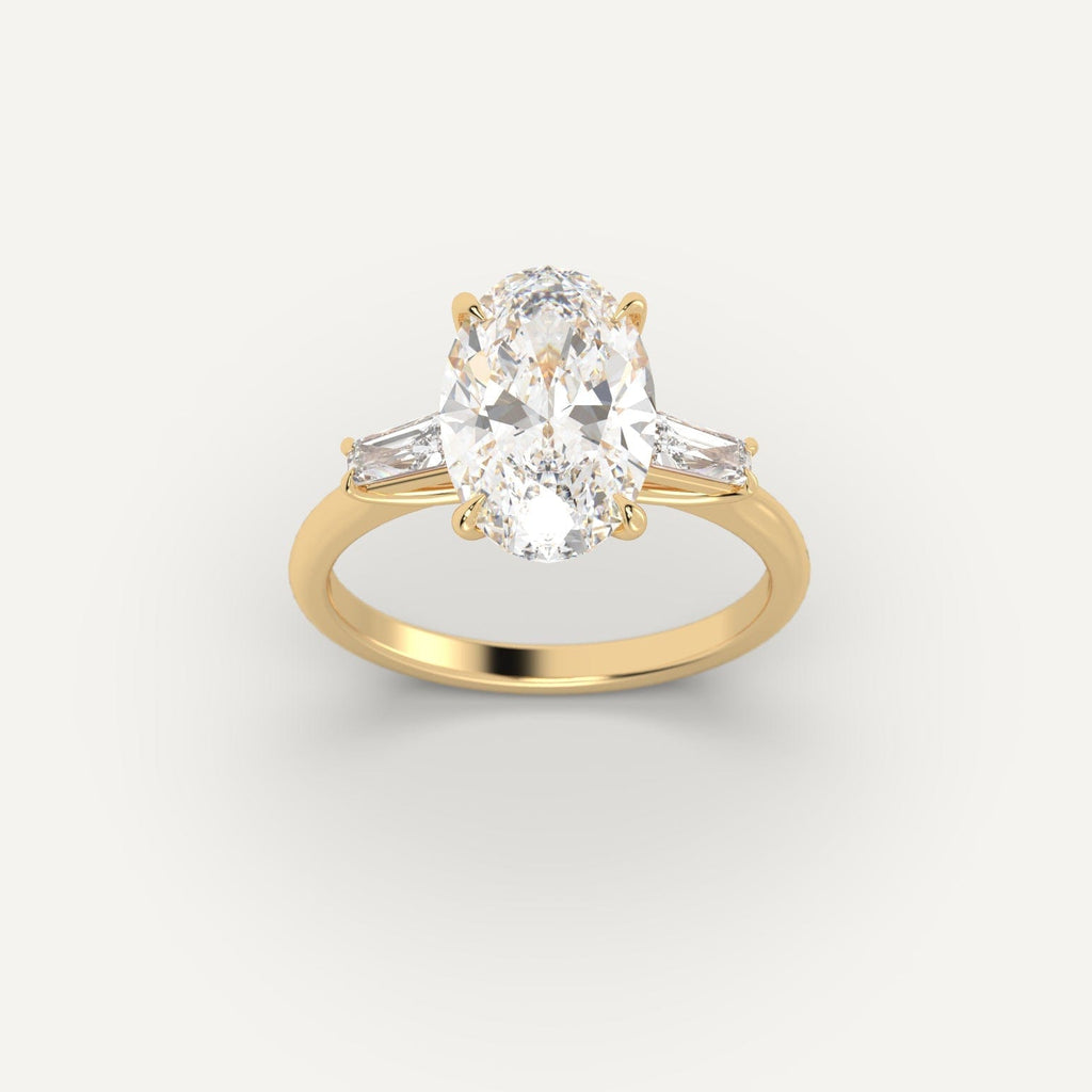 Yellow Gold 3 Carat Engagement Ring On Woman's Hand