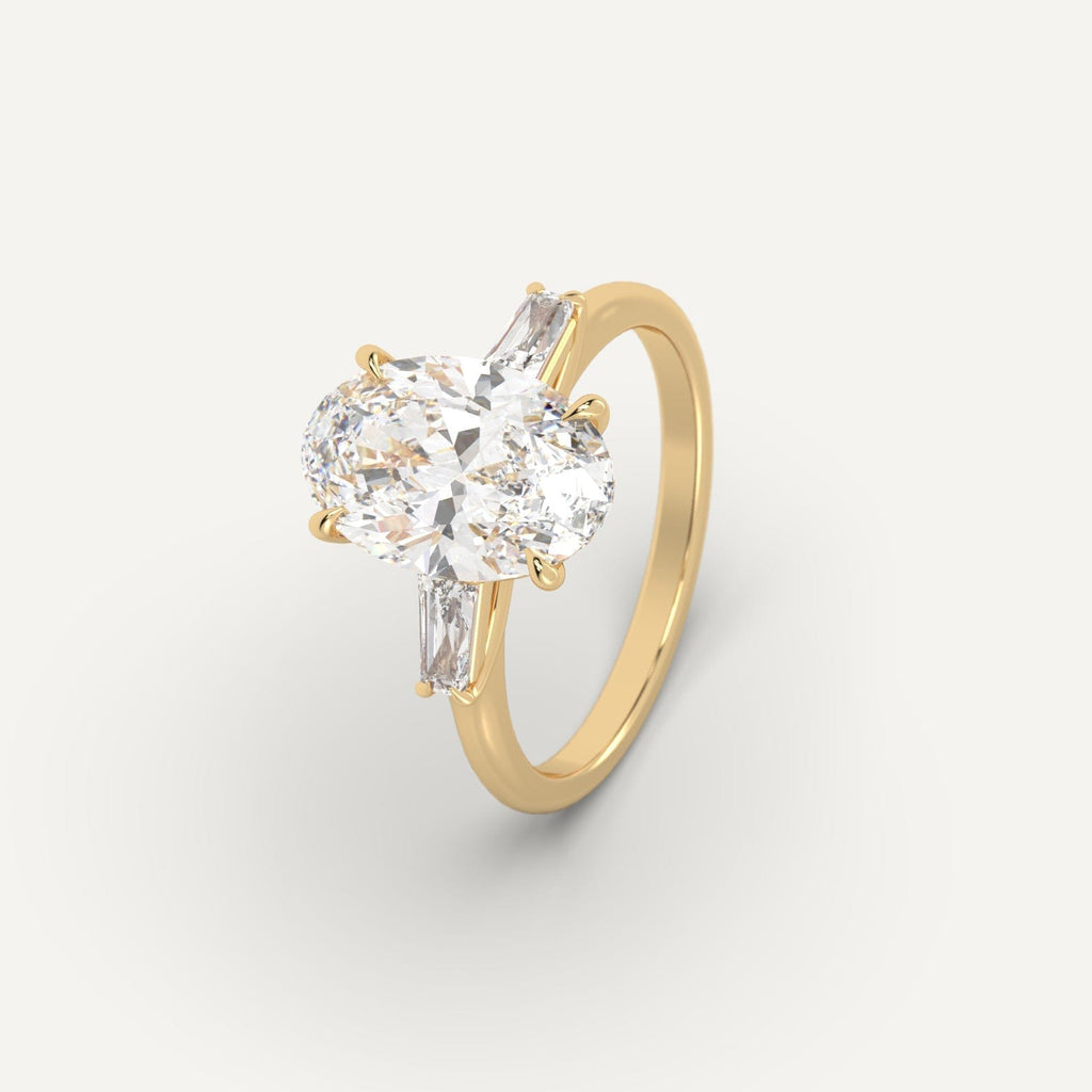 Yellow Gold 3 Carat Engagement Ring Oval Cut Diamond