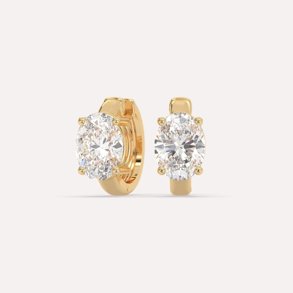 3 carat Oval Natural Diamond Hoop Earrings in Yellow Gold