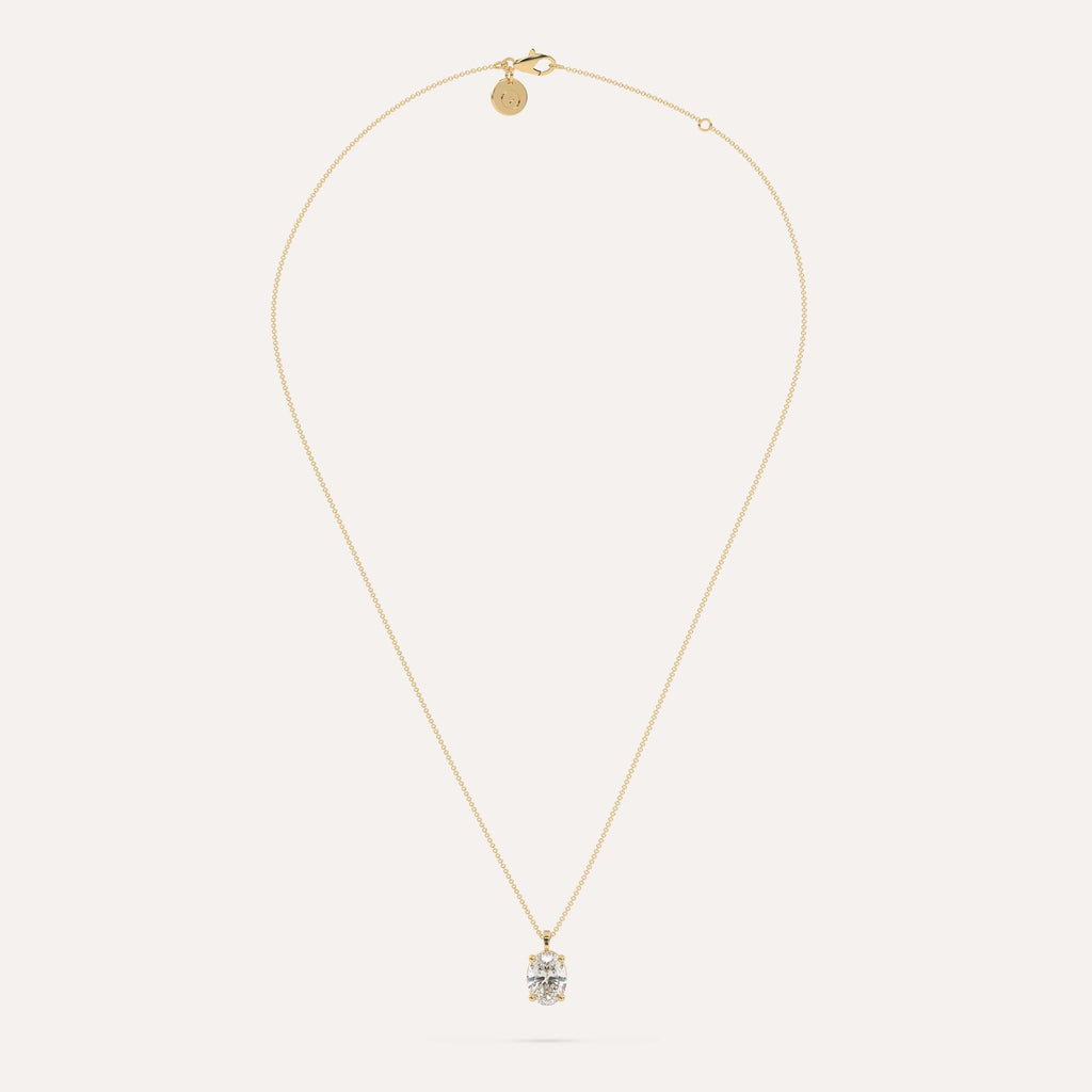 3 carat Oval Diamond Pendant Necklace Lab Diamond Yellow Gold