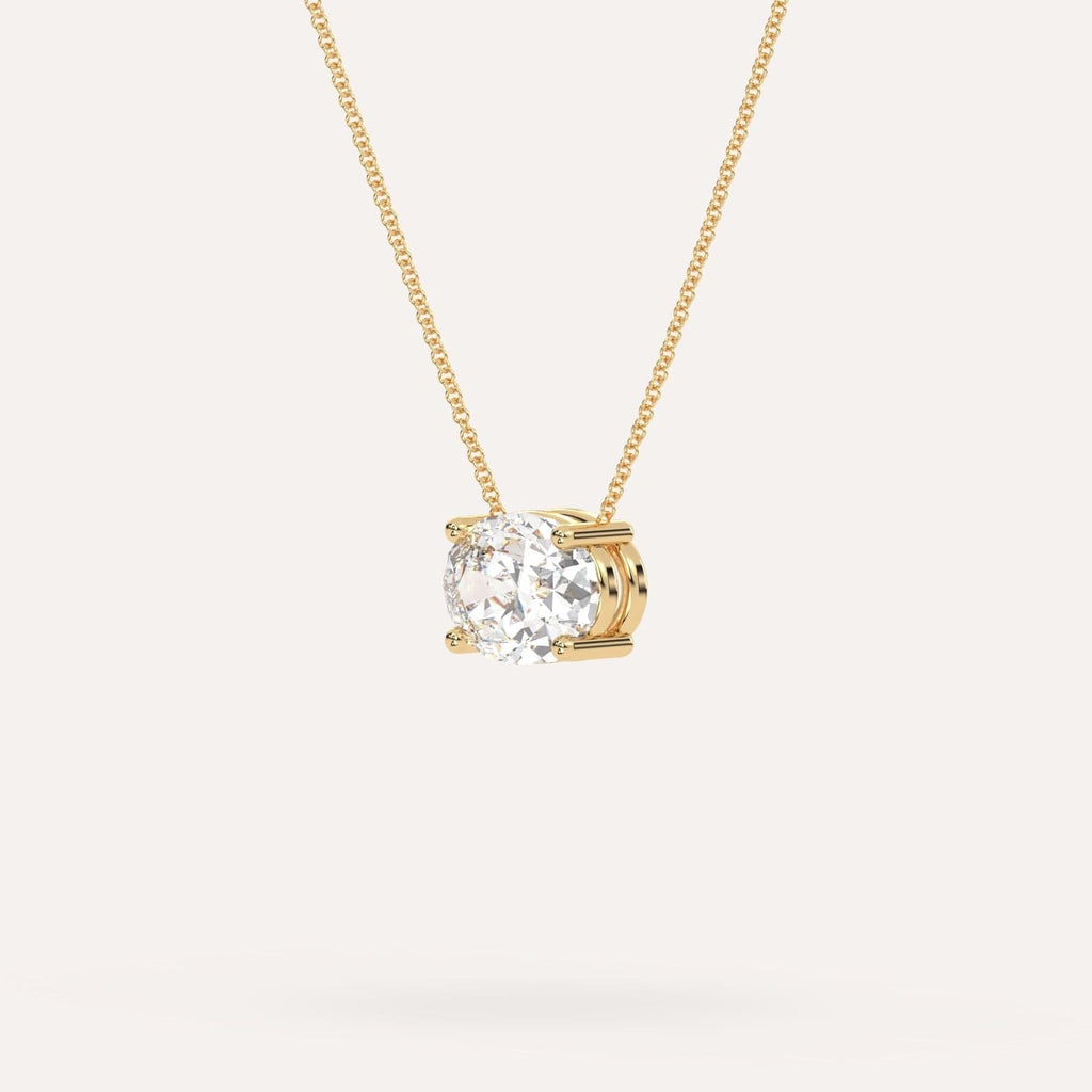 Yellow Gold Floating Diamond Necklace With 3 Carat Oval Diamond