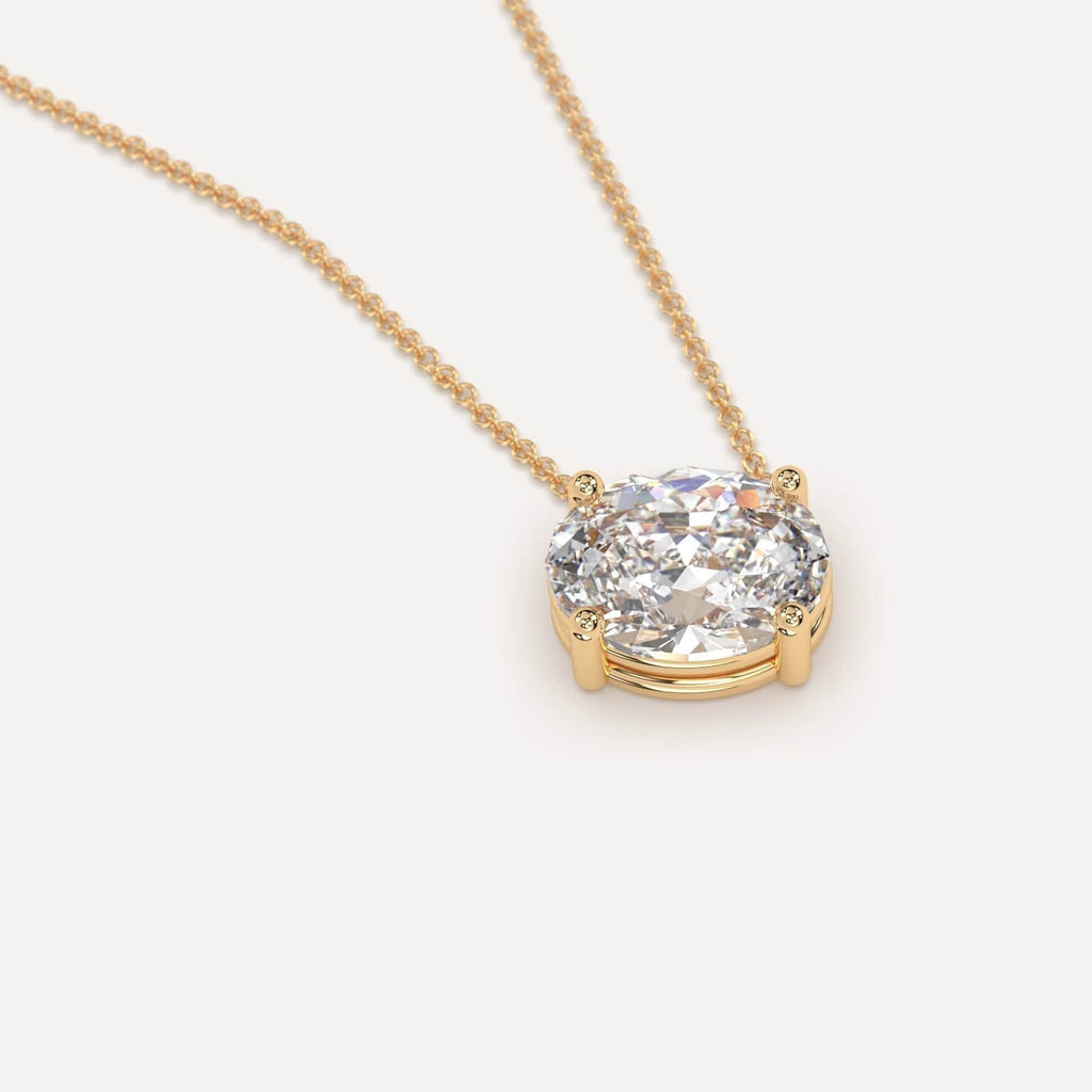 Simple Diamond Floating Necklace With Oval Lab Diamond In Yellow Gold